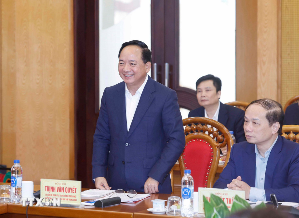 Đồng chí Trịnh Văn Quyết, Ủy viên Bộ Chính trị, Bí thư Trung ương Đảng, Trưởng Ban Tuyên giáo và Dân vận Trung ương phát biểu. (Ảnh: Thống Nhất/TTXVN)