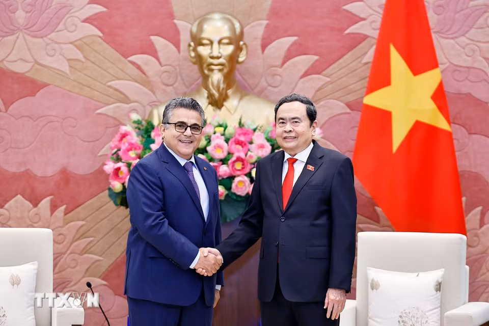 Chủ tịch Quốc hội Trần Thanh Mẫn tiếp Đại sứ đặc mệnh toàn quyền Nhà nước Palestine tại Việt Nam Saadi Salama. (Ảnh: Doãn Tấn/TTXVN)