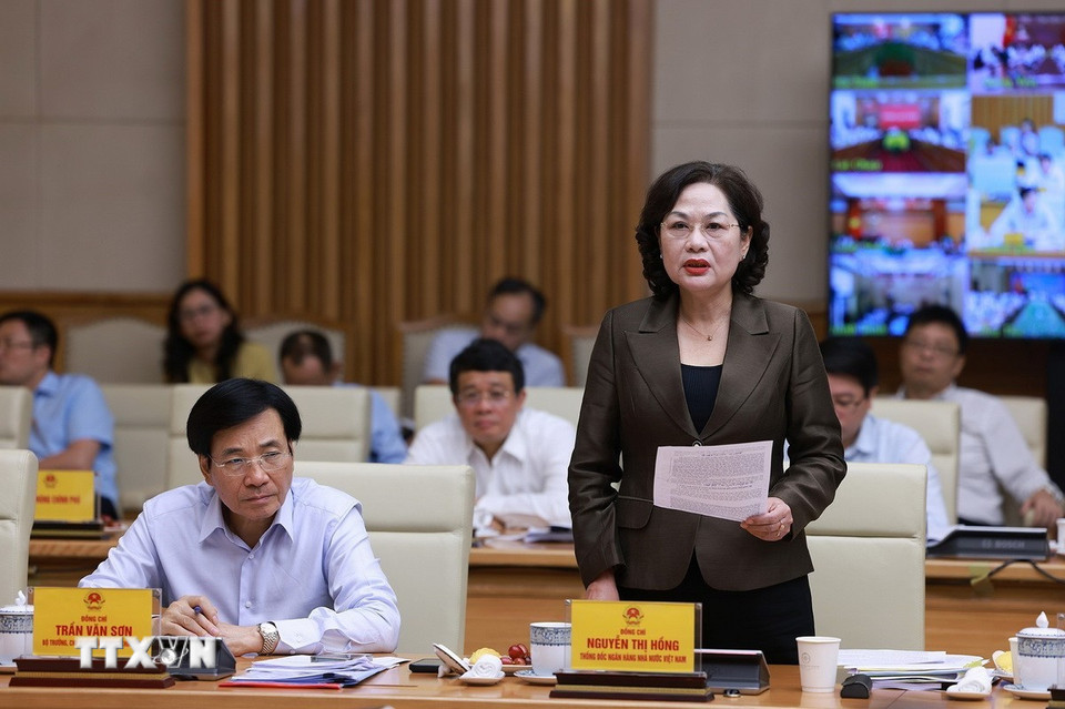 Thống đốc Ngân hàng Nhà nước Nguyễn Thị Hồng phát biểu. (Ảnh: Dương Giang/TTXVN)