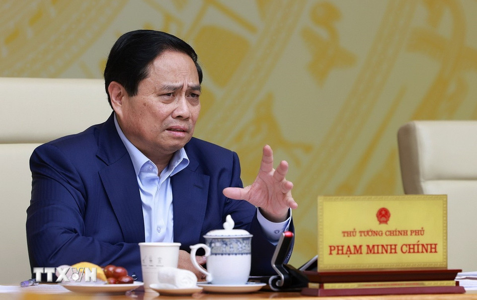 Thủ tướng Phạm Minh Chính phát biểu tại Hội nghị Chính phủ với địa phương về kịch bản tăng trưởng kinh tế năm 2025. (Ảnh: Dương Giang/TTXVN)