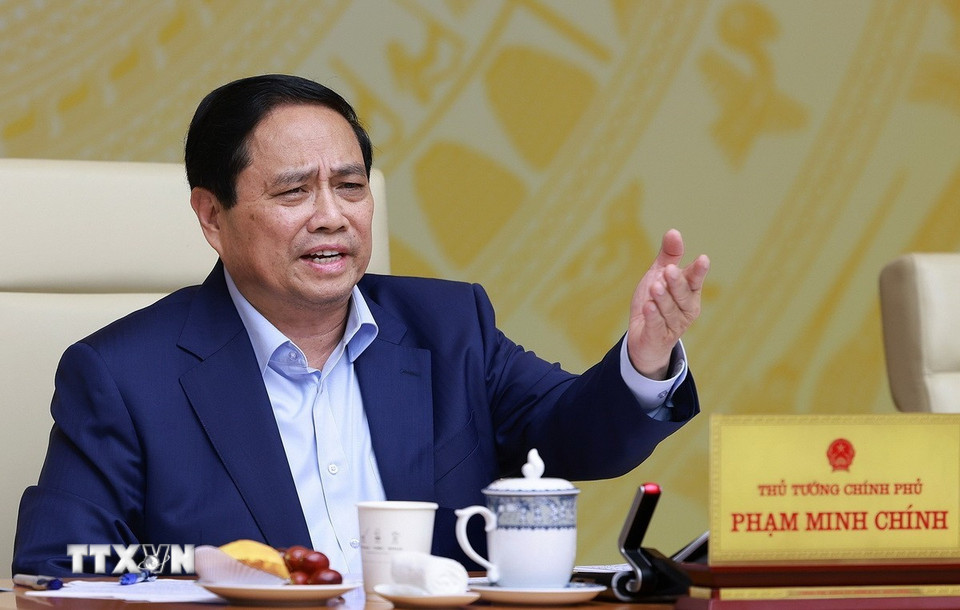 Thủ tướng Phạm Minh Chính phát biểu tại Hội nghị Chính phủ với địa phương về kịch bản tăng trưởng kinh tế năm 2025. (Ảnh: Dương Giang/TTXVN)