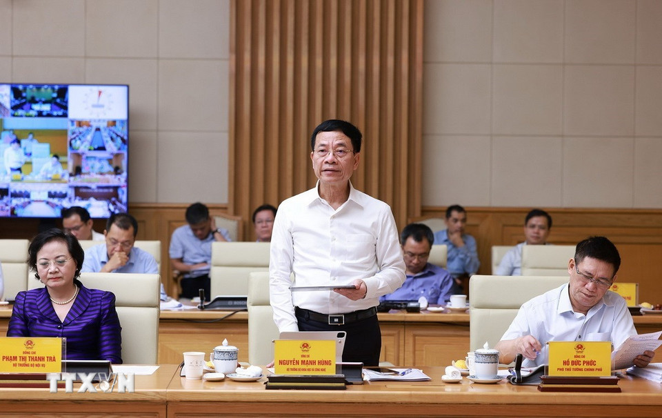 Bộ trưởng Bộ Khoa học và Công nghệ Nguyễn Mạnh Hùng phát biểu. (Ảnh: Dương Giang/TTXVN)