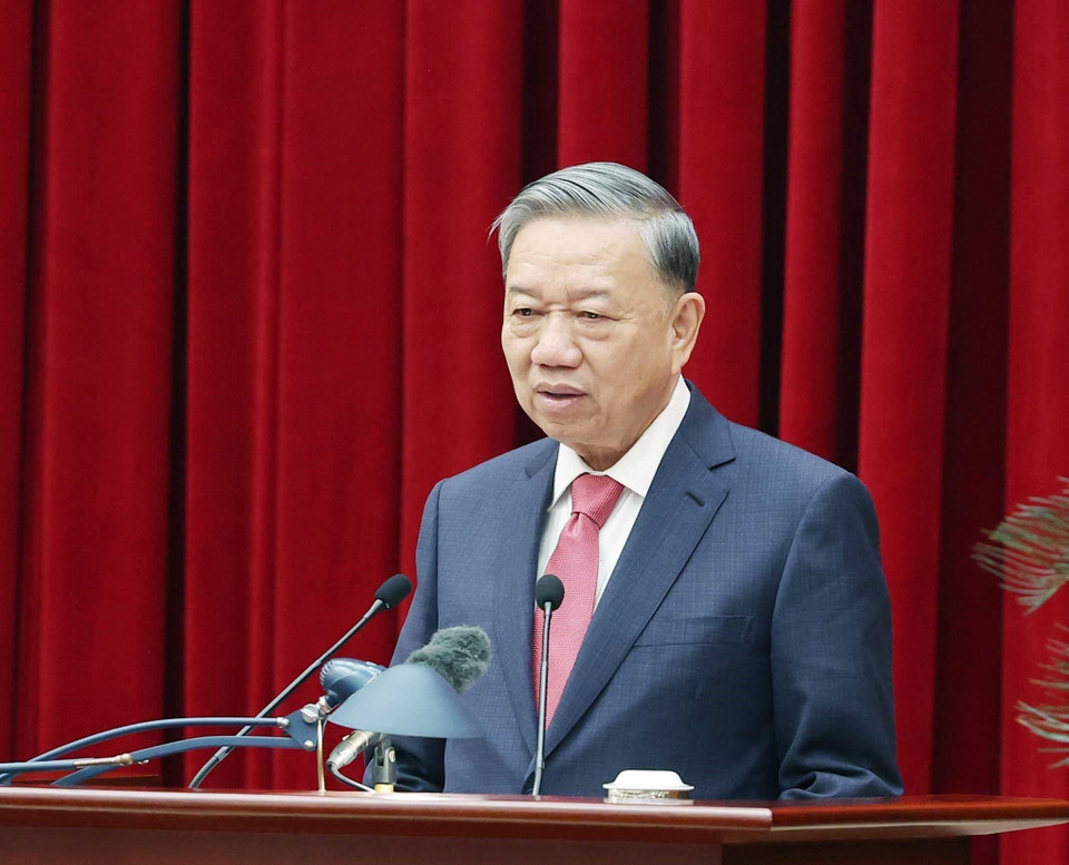 Tổng Bí thư Tô Lâm phát biểu chỉ đạo tại hội nghị kiểm tra giám sát kỷ luật của Đảng. (Ảnh: Thống Nhất/TTXVN)