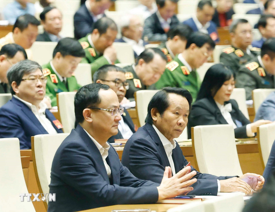 Các đại biểu tham dự hội nghị tại điểm cầu chính Hội trường Diên Hồng. (Ảnh: Thống Nhất/TTXVN)