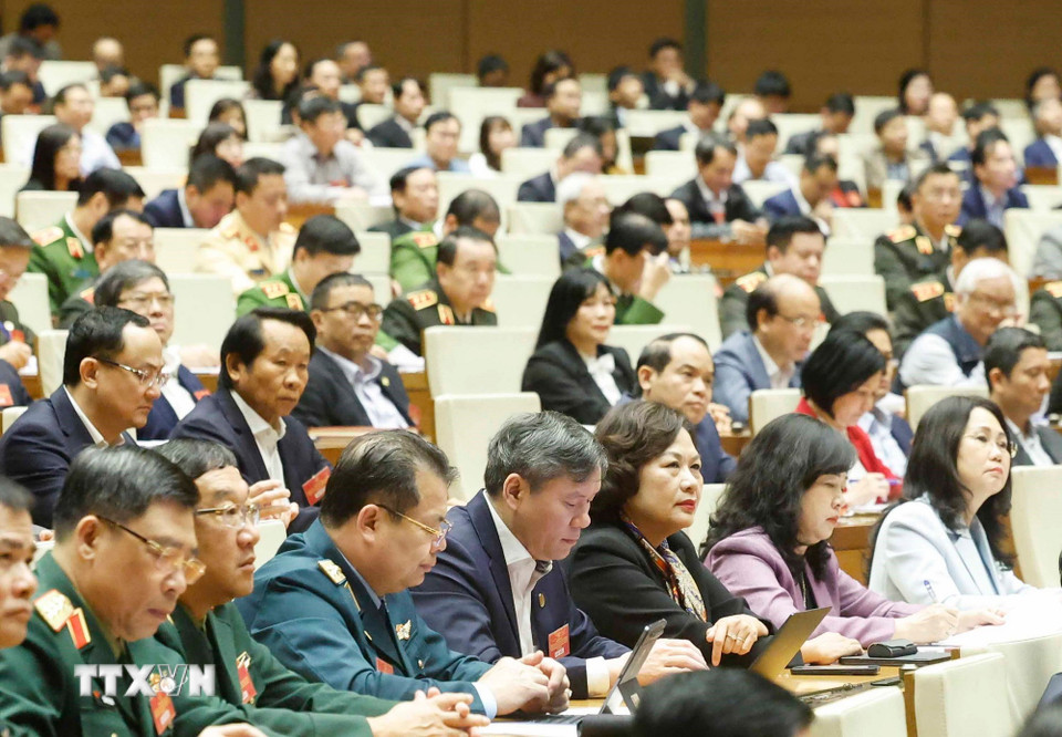 Các đại biểu tham dự hội nghị tại điểm cầu chính Hội trường Diên Hồng. (Ảnh: Thống Nhất/TTXVN)