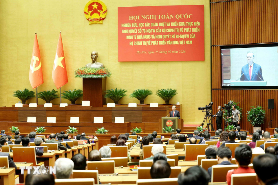 Tổng Bí thư Tô Lâm phát biểu chỉ đạo hội nghị. (Ảnh: Phương Hoa/TTXVN)