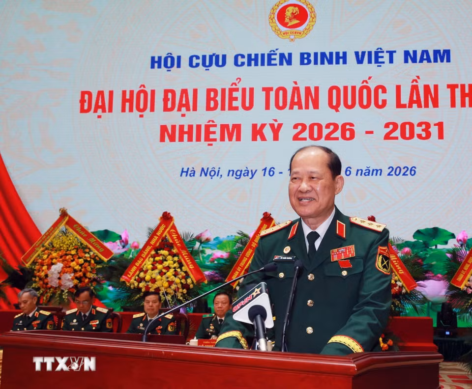 Thượng tướng Bế Xuân Trường, Chủ tịch Hội Cựu chiến binh Việt Nam nhiệm kỳ 2026-2031, phát biểu. (Ảnh: Trọng Đức/TTXVN)