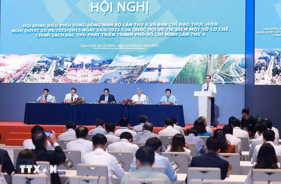 Hội nghị Hội đồng điều phối vùng Đông Nam Bộ lần thứ 6 và Ban Chỉ đạo thực hiện Nghị quyết số 98. (Ảnh: Dương Giang/TTXVN)