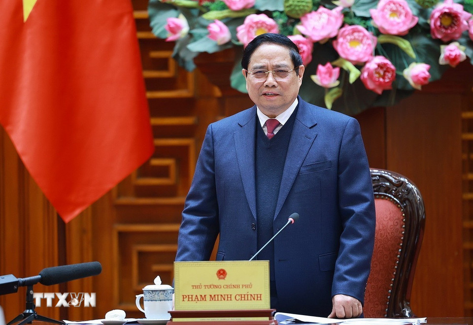 Thủ tướng Phạm Minh Chính, Trưởng Ban Chỉ đạo của Chính phủ về quản lý, điều hành kinh tế vĩ mô chủ trì Phiên họp lần thứ hai của Ban Chỉ đạo. (Ảnh: Dương Giang/TTXVN)