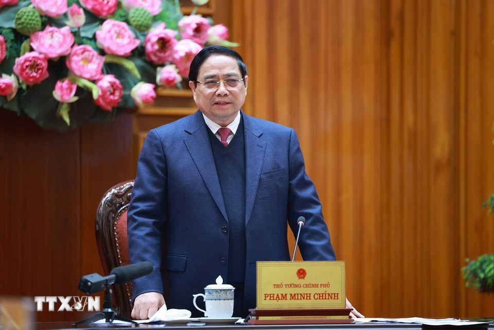 Thủ tướng Phạm Minh Chính, Trưởng Ban Chỉ đạo của Chính phủ về quản lý, điều hành kinh tế vĩ mô chủ trì Phiên họp lần thứ hai của Ban Chỉ đạo. (Ảnh: Dương Giang/TTXVN)