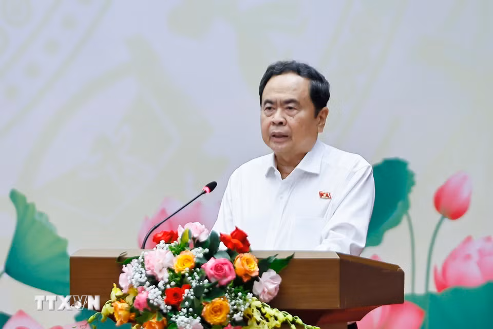 Ủy viên Bộ Chính trị, Bí thư Đảng ủy Quốc hội, Chủ tịch Quốc hội Trần Thanh Mẫn phát biểu. (Ảnh: Doãn Tấn/ TTXVN)