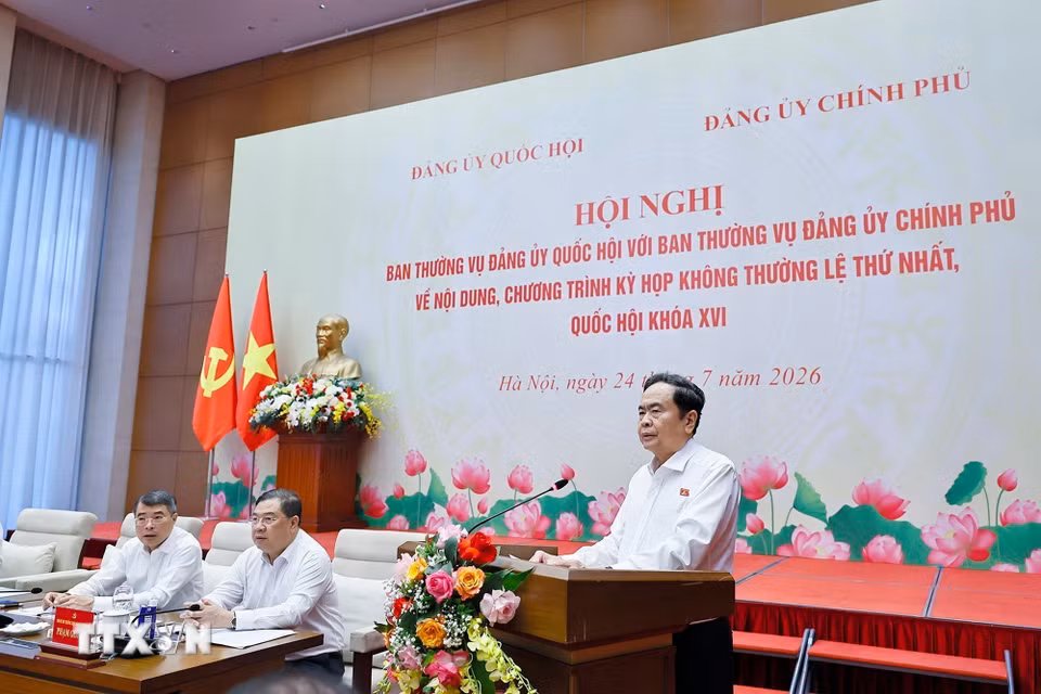 Ủy viên Bộ Chính trị, Bí thư Đảng ủy Quốc hội, Chủ tịch Quốc hội Trần Thanh Mẫn phát biểu. (Ảnh: Doãn Tấn/ TTXVN)