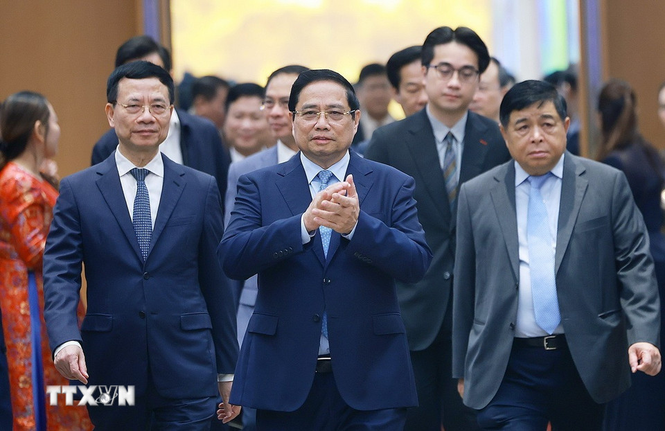 Thủ tướng Phạm Minh Chính tham dự Diễn đàn Quốc gia phát triển kinh tế số và xã hội số lần thứ 3. Ảnh: TTXVN