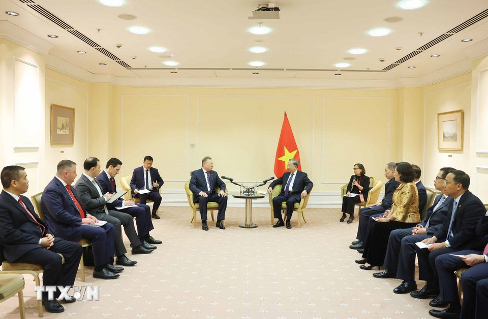 Tổng Bí thư Tô Lâm tiếp ông Sergei Kudryashov, Tổng Giám đốc Công ty Cổ phần dầu khí ﻿Zarubezhneft của Nga. (Ảnh: Thống Nhất/ TTXVN)