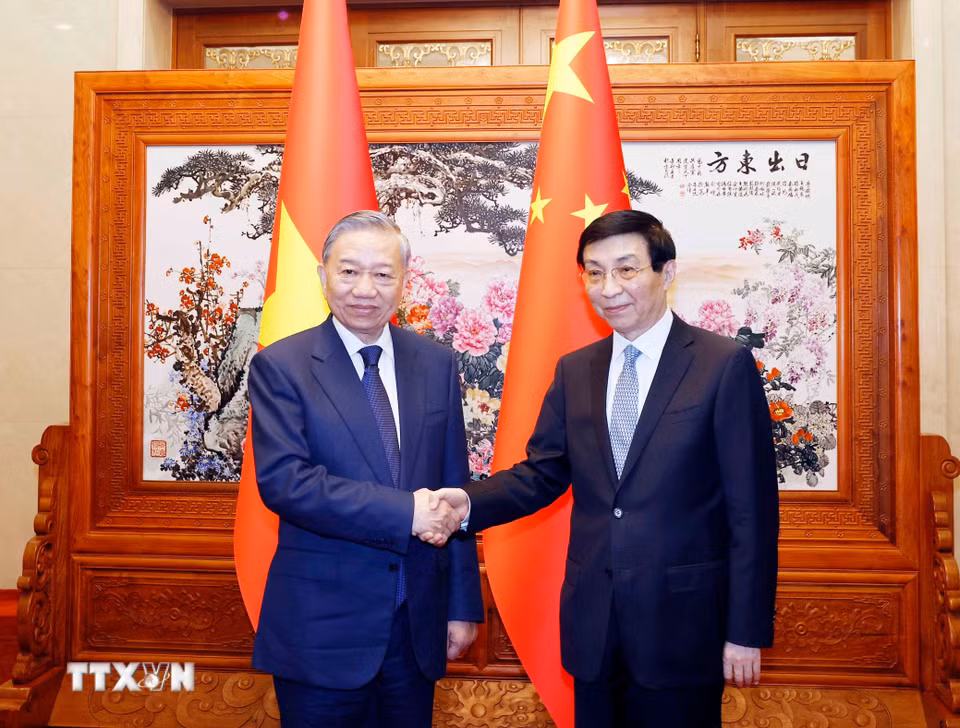 Tổng Bí thư, Chủ tịch nước Tô Lâm hội kiến Chủ tịch Chính hiệp toàn quốc Trung Quốc Vương Hộ Ninh. (Ảnh: Thống Nhất/TTXVN)