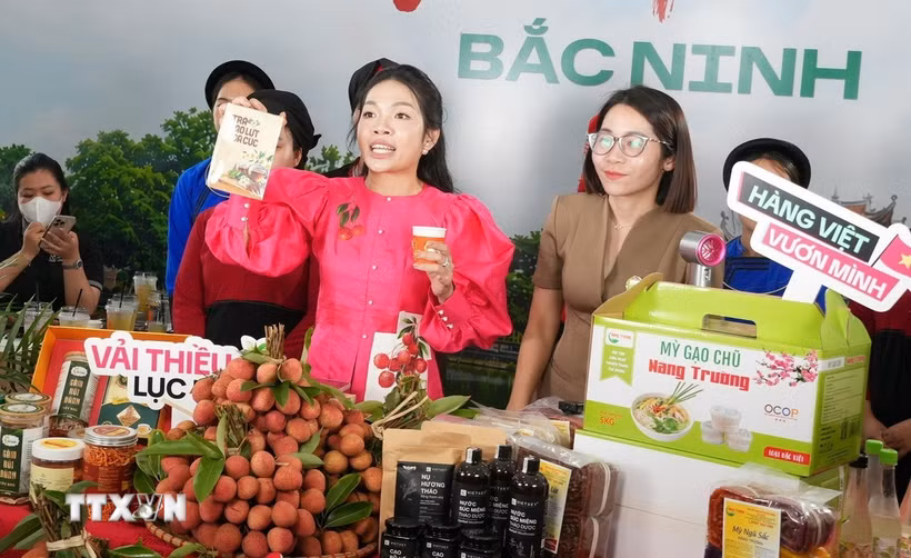 Quảng bá trực tuyến sản phẩm vải thiều và các nông sản chủ lực, đặc trưng OCOP của tỉnh Bắc Ninh. (Ảnh: Đồng Thúy/TTXVN)