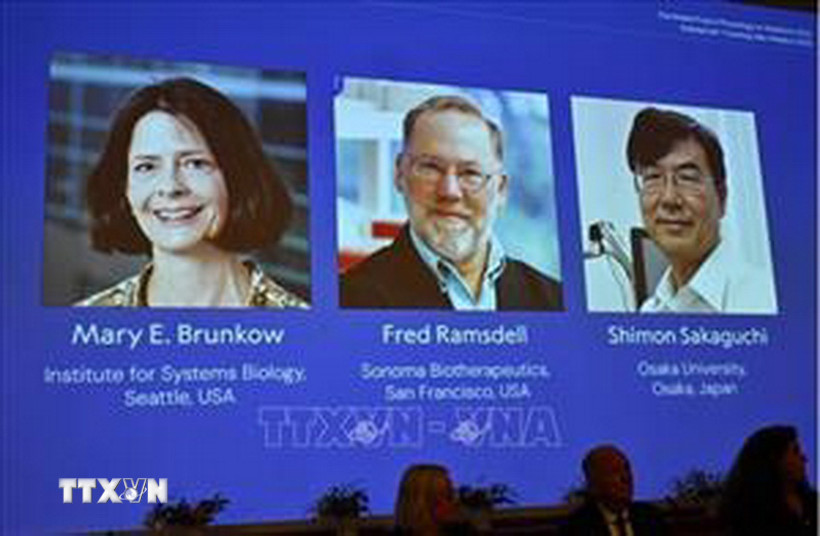 Chân dung các nhà khoa học đoạt giải Nobel Y sinh năm 2025 (từ trái sang): Mary E Brunkow, Fred Ramsdell và Shimon Sakaguchi. (Ảnh: REUTERS/TTXVN)
