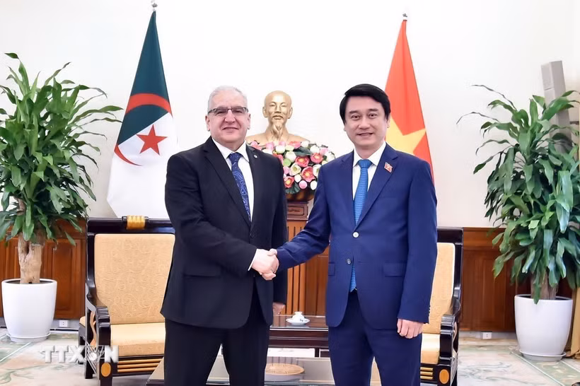 Thứ trưởng Ngoại giao Lê Anh Tuấn và Tổng thư k‎ý Bộ Ngoại giao, Cộng đồng người Algeria ở nước ngoài và Các vấn đề châu Phi Lounes Magramane đồng chủ trì Tham vấn chính trị Việt Nam-Algeria lần thứ tư. (Ảnh: TTXVN phát)