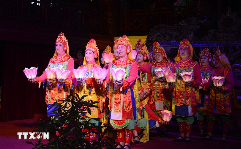 Tiết mục biểu diễn nghệ thuật tại Hội nghị. (Ảnh: Văn Dũng/TTXVN)