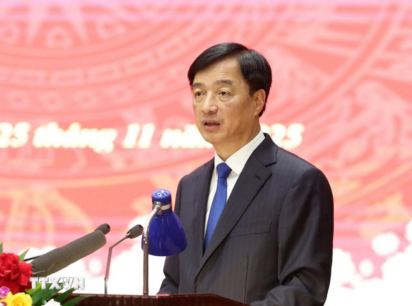 Ủy viên Bộ Chính trị, Bí thư Thành ủy Hà Nội Nguyễn Duy Ngọc phát biểu tại hội nghị. (Ảnh: Vũ Quang/TTXVN)