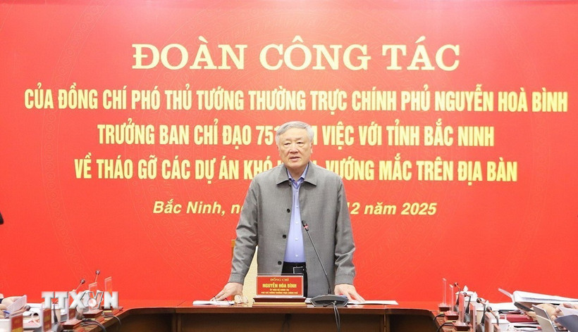 Ủy viên Bộ Chính trị, Phó Thủ tướng Thường trực Chính phủ Nguyễn Hòa Bình phát biểu tại buổi làm việc. (Ảnh: Thái Hùng/TTXVN)