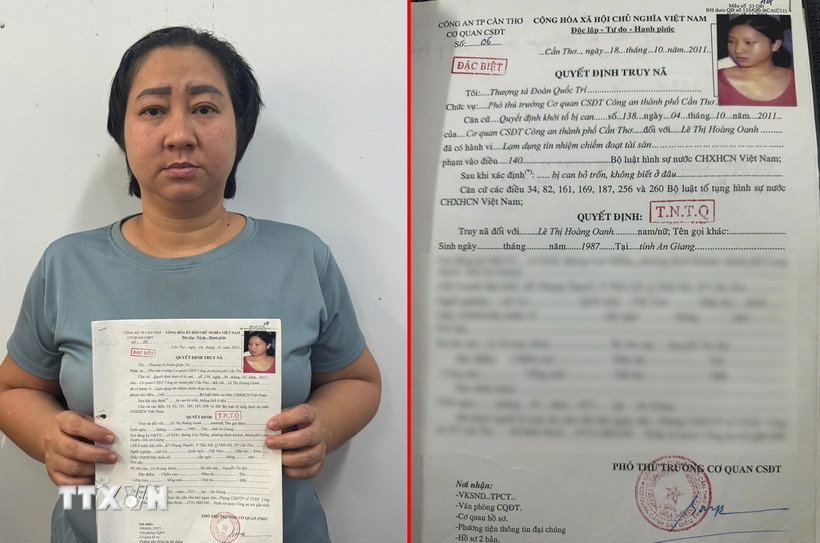 Đối tượng Lê Thị Hoàng Oanh bị bắt sau 15 năm trốn truy nã ở nước ngoài. (Ảnh: TTXVN phát)