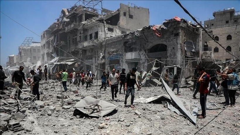 Cảnh đổ nát do chiến sự tại Dải Gaza. (Ảnh: THX/TTXVN)