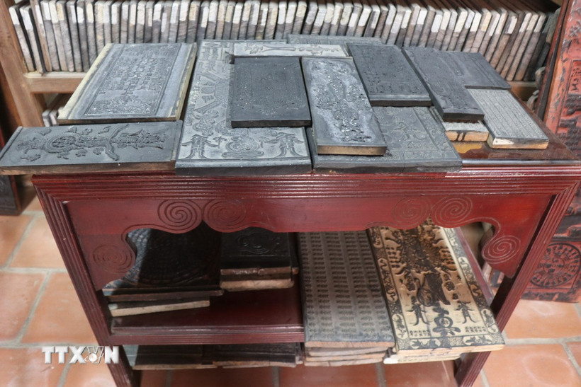 Mộc bản chùa Bổ Đà, tỉnh Bắc Ninh được công nhận là Bảo vật quốc gia năm 2017. (Ảnh: Thanh Thương/TTXVN)