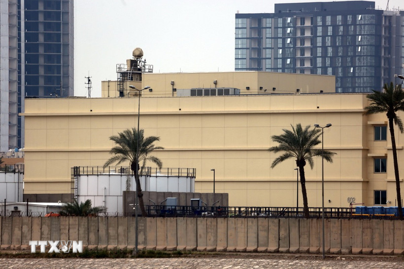Đại sứ quán Mỹ tại thủ đô Baghdad, Iraq ngày 14/3/2026. Ảnh: THX/TTXVN