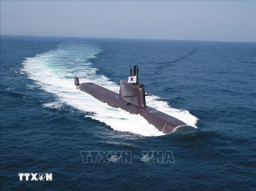 Tàu ngầm diesel Shin Chae-ho nặng 3.000 tấn do Công ty đóng tàu HD Hyundai Heavy Industries Co. của Hàn Quốc chế tạo. (Ảnh: YONHAP/ TTXVN )
