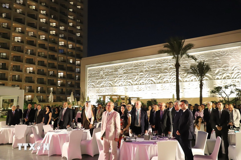 Bạn bè quốc tế và đông đảo kiều bào Việt Nam đang sinh sống và công tác tại Ai Cập dự lễ kỷ niệm. (Ảnh: Nguyễn Trường/TTXVN