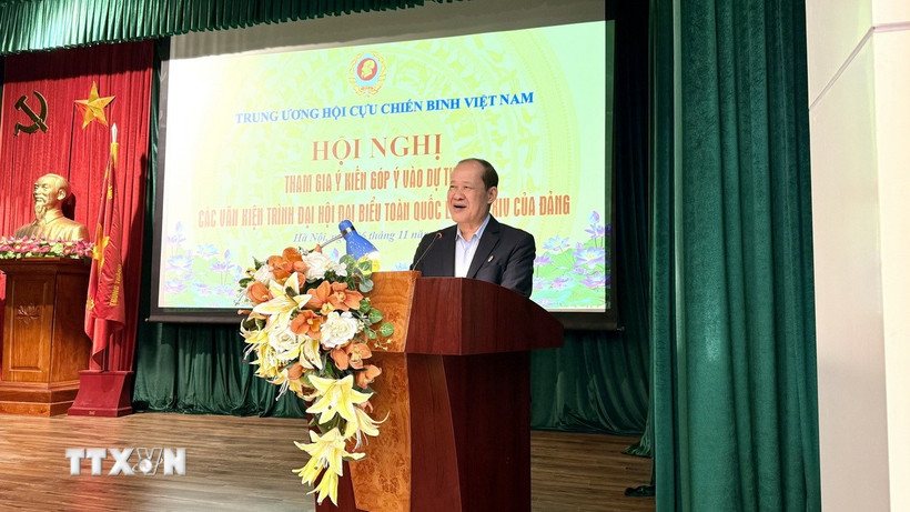 Thượng tướng Bế Xuân Trường, Phó Chủ tịch Ủy ban Trung ương MTTQ Việt Nam, Chủ tịch Trung ương Hội Cựu chiến binh Việt Nam, phát biểu. (Ảnh: Ngọc Bích/TTXVN)