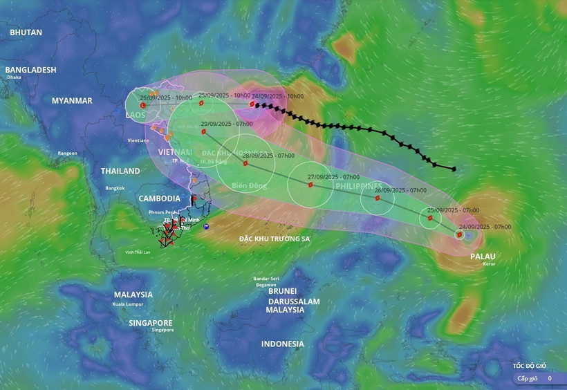 Hướng di chuyển của bão số 9 lúc 11 giờ ngày 24/9. (Ảnh: TTXVN phát)