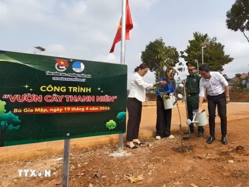 Công trình “Vườn cây thanh niên” tại khu vực công viên xã. (Ảnh: K GỬIH/TTXVN)