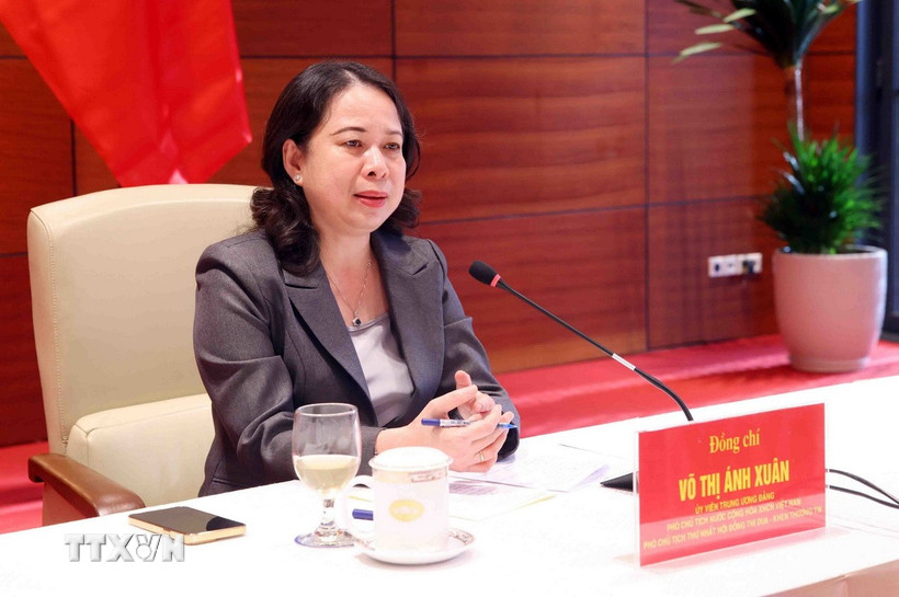 Phó Chủ tịch nước Võ Thị Ánh Xuân phát biểu tại buổi làm việc. (Ảnh: Phạm Kiên/TTXVN)