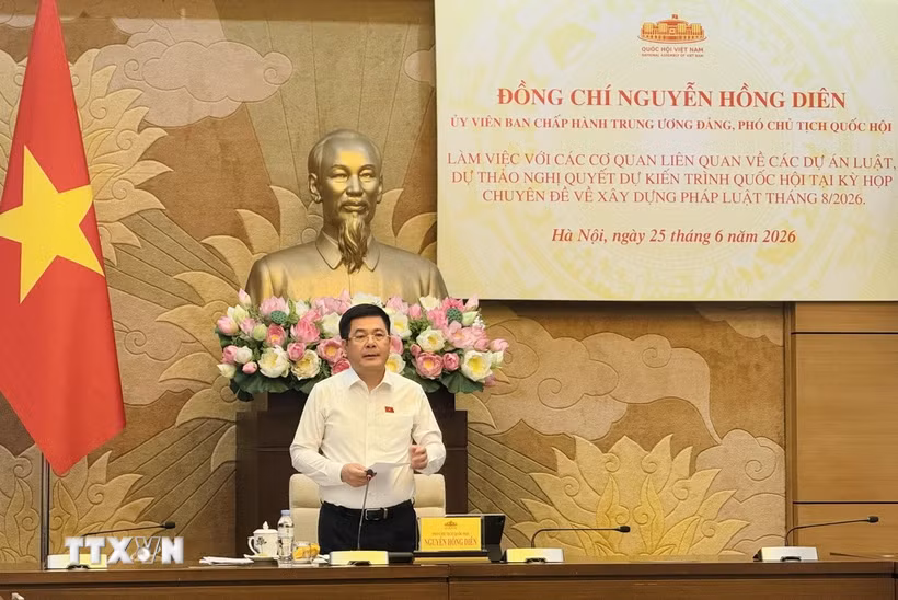 Phó Chủ tịch Bet88app còn khuyến mãi Nguyễn Hồng Diên phát biểu tại buổi làm việc. (Ảnh: Diệp Trương/TTXVN)