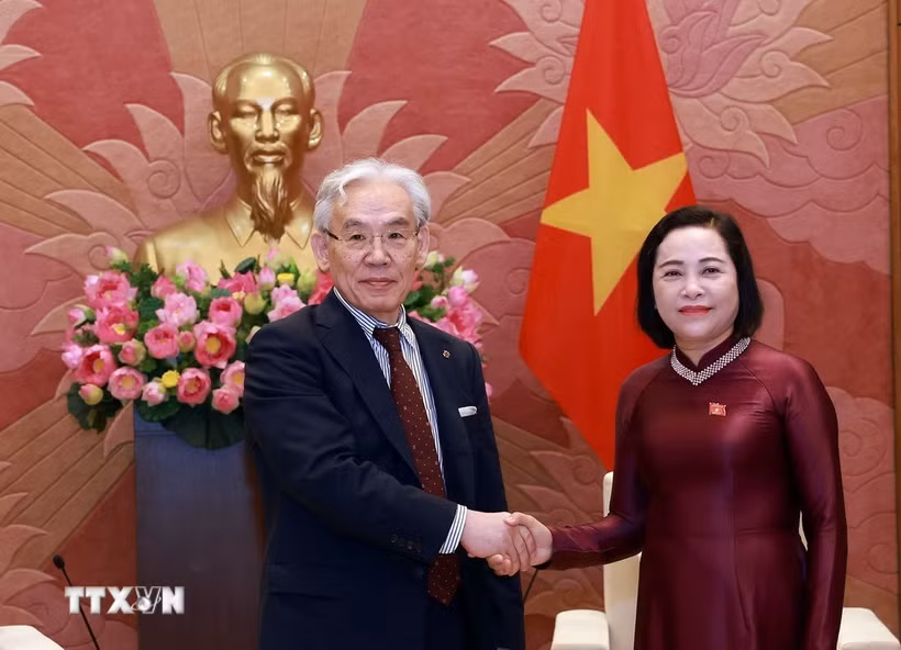 Phó Chủ tịch Quốc hội Nguyễn Thị Thanh tiếp Giáo sư, Tiến sỹ, Bác sỹ Shinichi Higashiu, Chủ tịch Tập đoàn y tế Tokushukai (Nhật Bản). (Ảnh: Tuấn Anh/TTXVN)