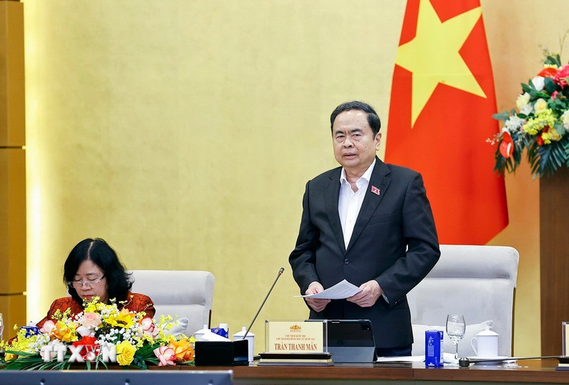 Chủ tịch Quốc hội Trần Thanh Mẫn, Chủ tịch Hội đồng bầu cử Quốc gia phát biểu. (Ảnh: Doãn Tấn/TTXVN)