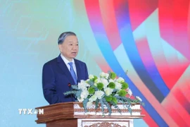 Tổng Bí thư Tô Lâm - Trưởng ban Ban Chỉ đạo Trung ương về phát triển khoa học, công nghệ, đổi mới sáng tạo và chuyển đổi số quốc gia phát biểu. (Ảnh: Hoàng Hiếu/ TTXVN)