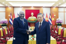 Tổng Bí thư Tô Lâm tiếp Chủ tịch Quốc hội Chính quyền nhân dân và Hội đồng Nhà nước Cuba Esteban Lazo Hernández sang thăm chính thức Việt Nam. (Ảnh: Thống Nhất/TTXVN)