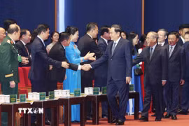 Chủ tịch Quốc hội Trần Thanh Mẫn cùng các đại biểu dự khai mạc Đại hội. (Ảnh: Phương Hoa/TTXVN)