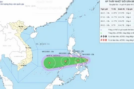 Hình ảnh vị trí, đường đi của áp thấp nhiệt đới. (Nguồn: Trung tâm Dự báo khí tượng Thủy văn Quốc gia)