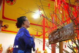 Người dân Cần Thơ cầu nguyện những điều tốt đẹp cho năm mới. (Ảnh: Nguyễn Hằng/TTXVN)