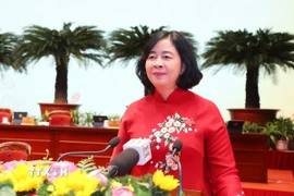 Bà Bùi Thị Minh Hoài, Ủy viên Bộ Chính trị, Bí thư Thành ủy Hà Nội khóa XVII tái đắc cử Bí thư Thành ủy Hà Nội khóa XVIII, nhiệm kỳ 2025-2030. (Ảnh: Văn Điệp/TTXVN)