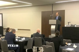 Đại sứ Việt Nam tại Mỹ Nguyễn Quốc Dũng phát biểu tại Đối thoại Potomac lần thứ nhất. (Ảnh: Ngọc Quang/TTXVN)