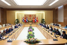 Thủ tướng Phạm Minh Chính hội kiến Bí thư thứ hhất, Chủ tịch Cuba Miguel Díaz-Canel Bermúdez. (Ảnh: Dương Giang/TTXVN)