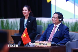Thủ tướng Phạm Minh Chính phát biểu tại phiên Đối thoại của lãnh đạo ASEAN với thanh niên ASEAN. (Ảnh: Dương Giang/TTXVN)