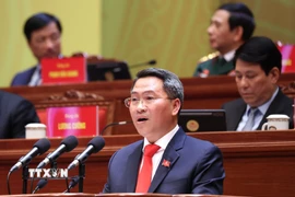 Đồng chí Nguyễn Tấn Phát, Thành ủy viên, Bí thư Đảng ủy phường Sài Gòn (Thành phố Hồ Chí Minh), trình bày tham luận “Lãnh đạo phát triển kinh tế tư nhân nhanh và bền vững”. (Ảnh: TTXVN)