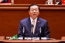 Đồng chí Lại Xuân Môn, Ủy viên Trung ương Đảng, Bí thư Đảng ủy, Phó Trưởng ban Thường trực Ban Tuyên giáo và Dân vận Trung ương, tham luận về vấn đề “Công tác chính trị, tư tưởng trong kỷ nguyên mới”. (Ảnh: TTXVN)