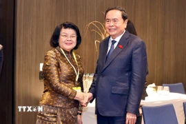 Chủ tịch Quốc hội Trần Thanh Mẫn hội kiến Chủ tịch Quốc hội Campuchia Samdech Maha Rathsapheathika Thipadei Khuon Sudary. (Ảnh: Doãn Tấn/TTXVN)